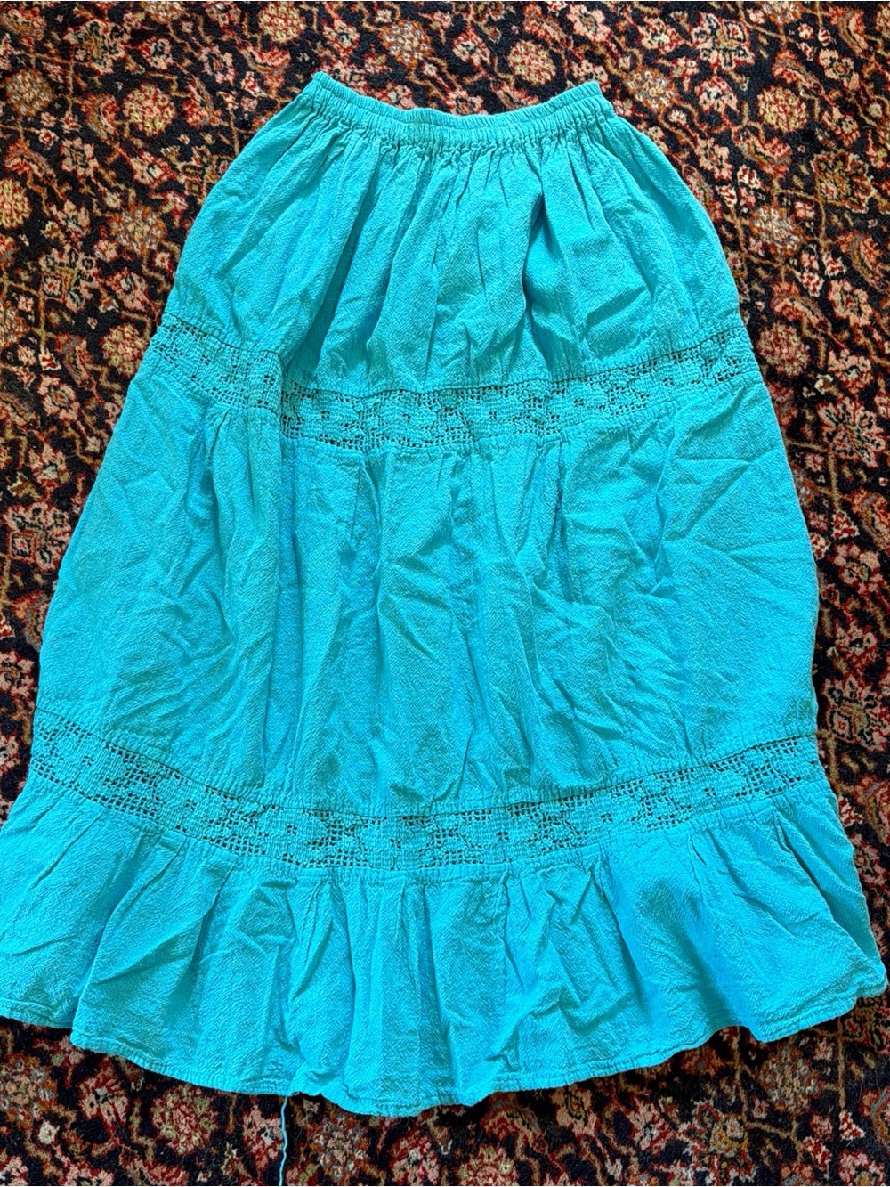 Turquoise Tiered Cotton Skirt - Women